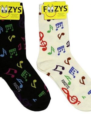 Womens Foozys Socks Design - Music Notes in Creme, Black