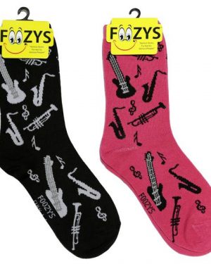 Womens Foozys Socks Design - Musical Instruments in Black, Pink, or Both