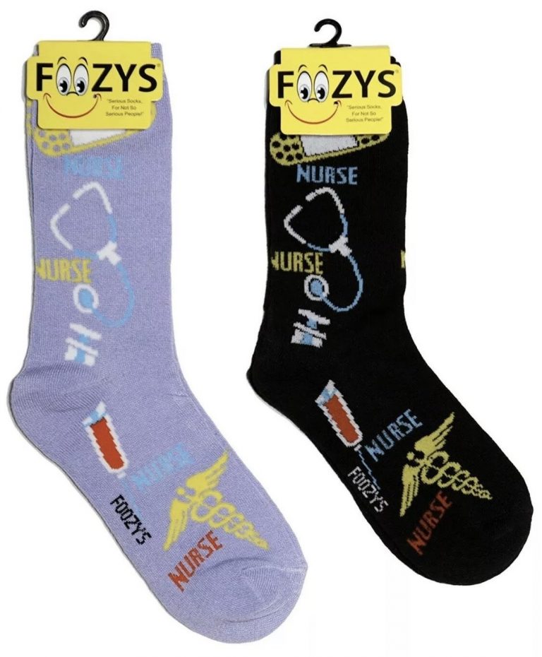 Womens Foozys Socks Design Nurse in Lilac, Black