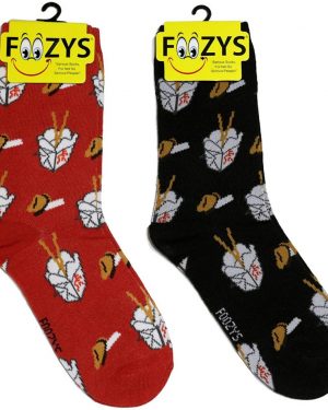Womens Foozys Socks Design – Chinese Takeout Design in Red, Black