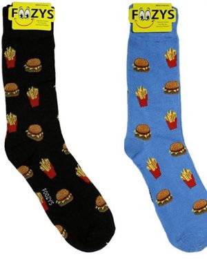 Mens Foozys Socks Design - Hamburgers and Fries in Blue
