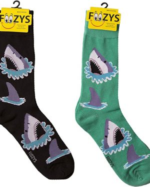 Mens Foozys Socks Design - Great White Shark in Green, Black, or Both