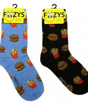 Womens Foozys Socks Design - Hamburger & Fries in Blue, Black