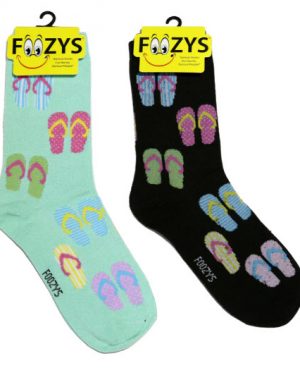 Womens Foozys Socks Design - Flip Flops in Light Green, Black