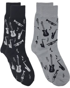 Mens Foozys Socks Design - Musical Instruments in Grey, Black