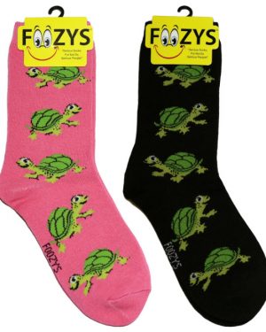 Womens Foozys Socks Design - Turtles in Pink, Black
