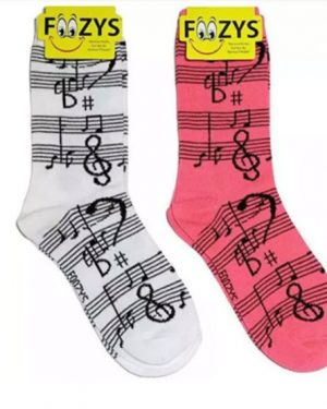 Womens Foozys Socks Design - Musical Notes in Pink, White