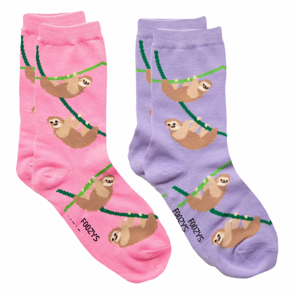 Womens Foozys Socks Design - Sloths in Lilac, Pink 