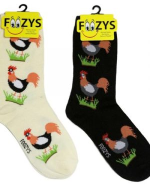 Womens Foozys Socks Design - Roosters in Cream, Black