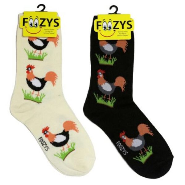 Womens Foozys Socks Design Roosters in Cream, Black