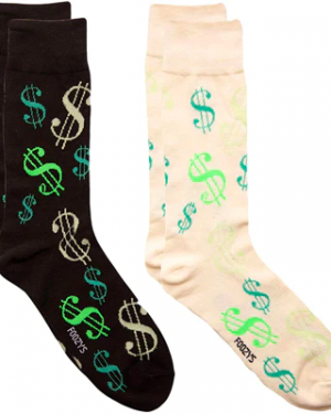 Mens Foozys Socks Design - Dollar Signs in Cream, Black