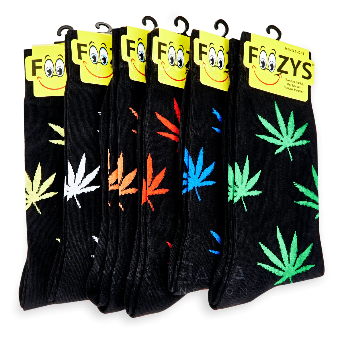 Mens Foozys Socks Design - Marijuana Canabis Leaf in Black w/ Accents in Men's Foozys Sock Design in Yellow, Red, Green, Blue, White, Peach